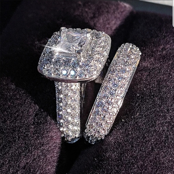 NEW 925 Sterling Silver Wedding Ring Set - Picture 3 of 6